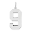 Sterling Silver/Rhodium-plated Polished Number 9 Charm, 24 x 10 mm