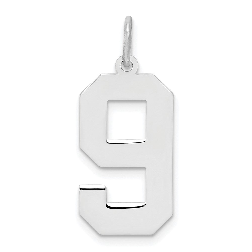 Sterling Silver/Rhodium-plated Polished Number 9 Charm, 24 x 10 mm