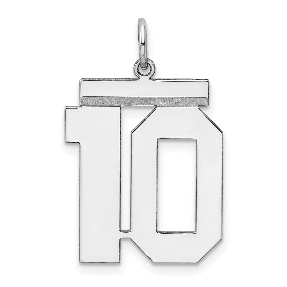Sterling Silver/Rhodium-plated Polished Number 10 Charm, 24 x 20 mm