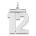 Sterling Silver/Rhodium-plated Polished Number 12 Charm, 24 x 20 mm