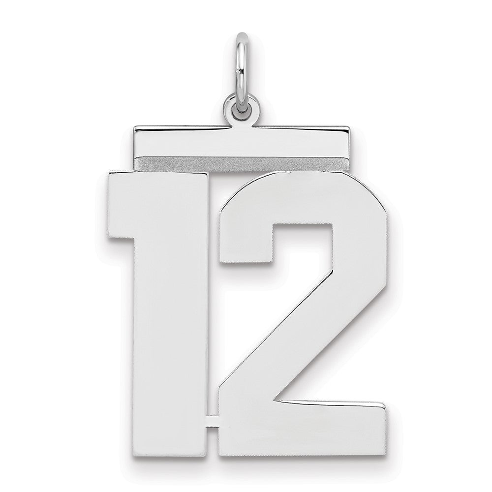Sterling Silver/Rhodium-plated Polished Number 12 Charm, 24 x 20 mm