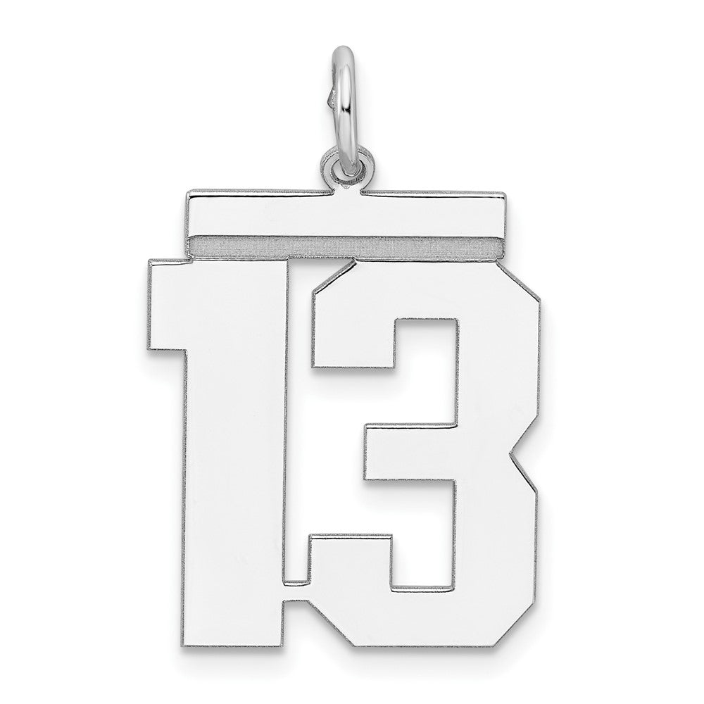 Sterling Silver/Rhodium-plated Polished Number 13 Charm, 24 x 20 mm