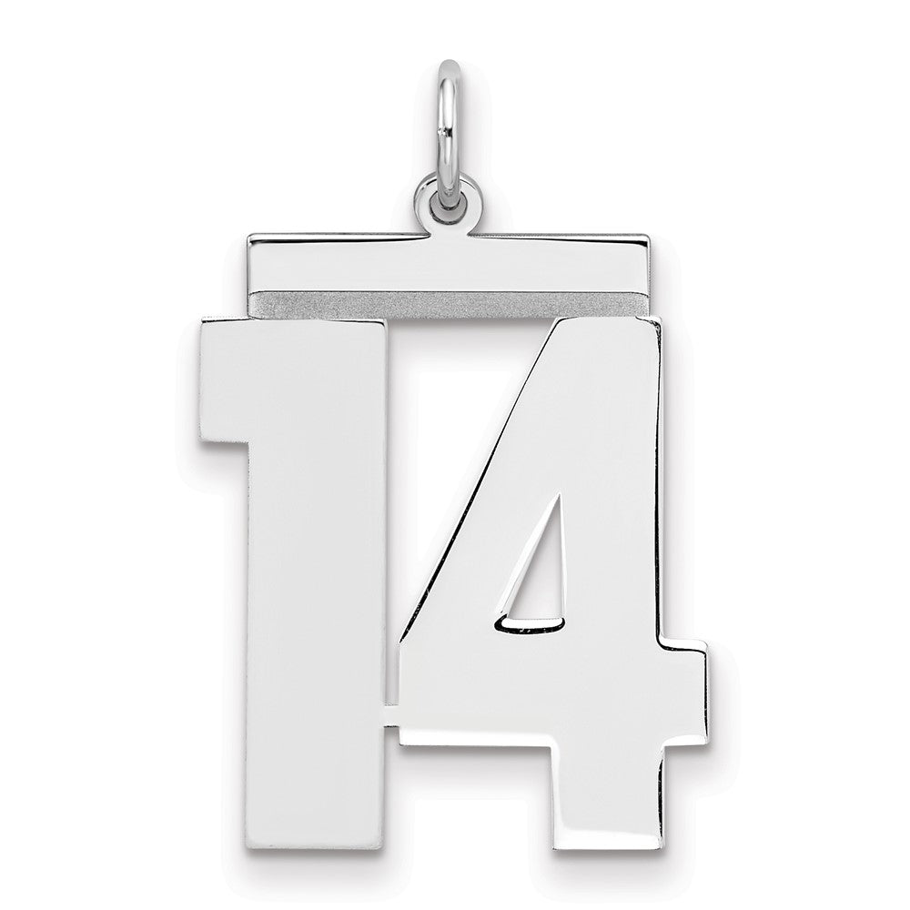 Sterling Silver/Rhodium-plated Polished Number 14 Charm, 24 x 20 mm