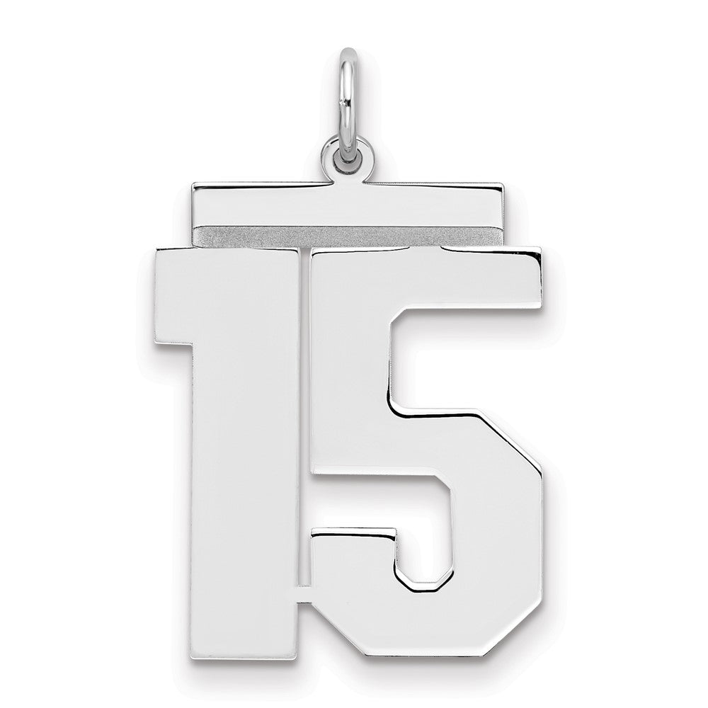Sterling Silver/Rhodium-plated Polished Number 15 Charm, 24 x 20 mm