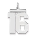 Sterling Silver/Rhodium-plated Polished Number 16 Charm, 24 x 20 mm