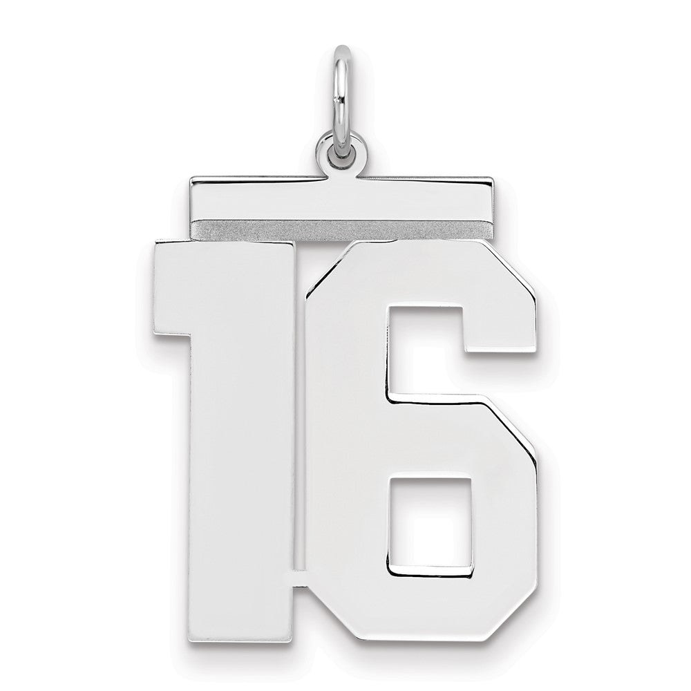 Sterling Silver/Rhodium-plated Polished Number 16 Charm, 24 x 20 mm