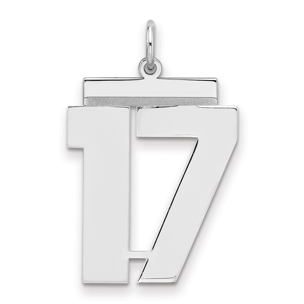 Sterling Silver/Rhodium-plated Polished Number 17 Charm, 24 x 20 mm
