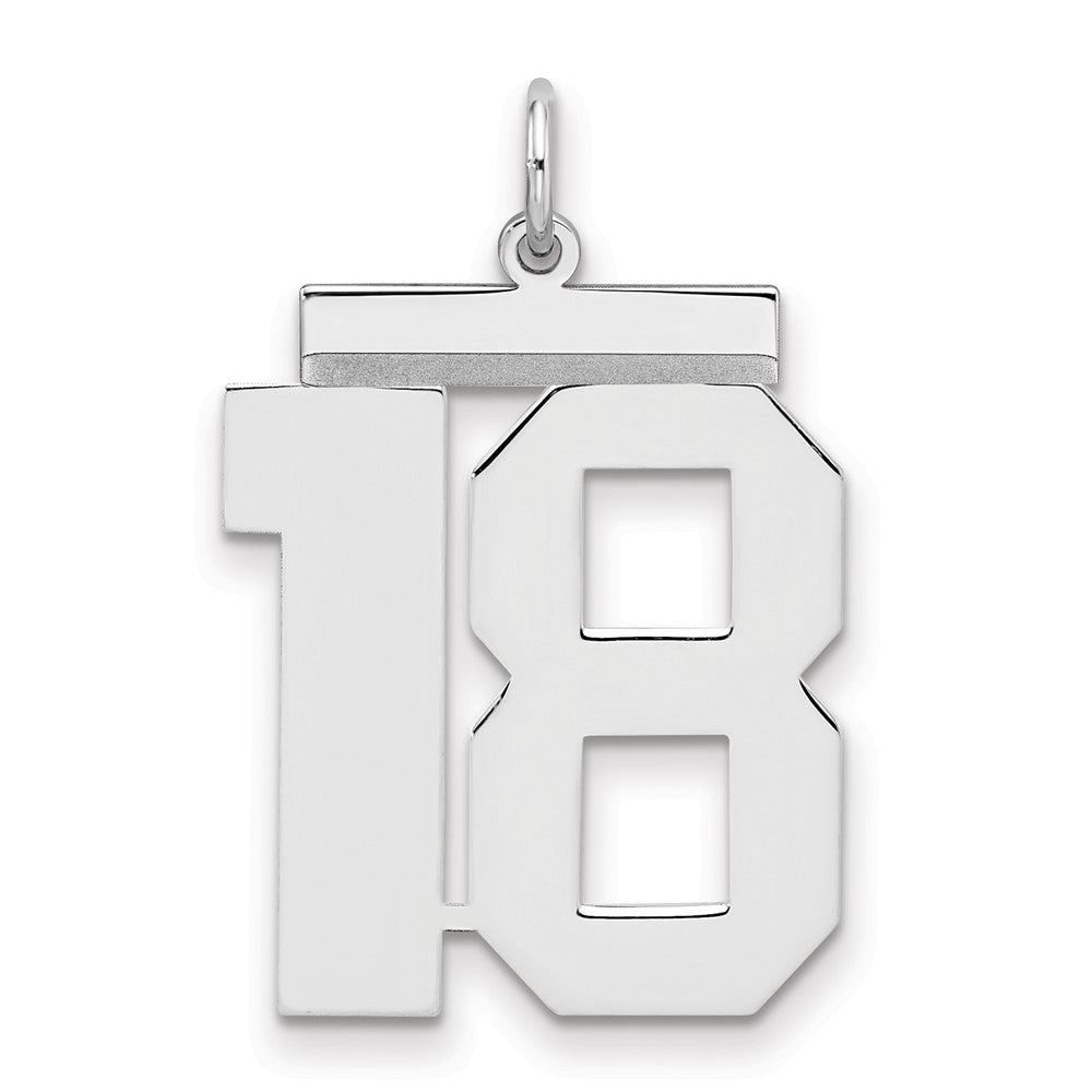Sterling Silver/Rhodium-plated Polished Number 18 Charm, 24 x 20 mm