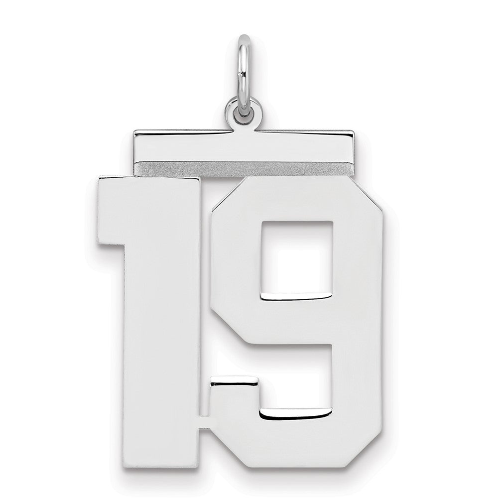 Sterling Silver/Rhodium-plated Polished Number 19 Charm, 24 x 20 mm