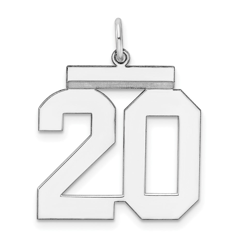Sterling Silver/Rhodium-plated Polished Number 20 Charm, 24 x 20 mm