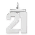 Sterling Silver/Rhodium-plated Polished Number 21 Charm, 24 x 20 mm