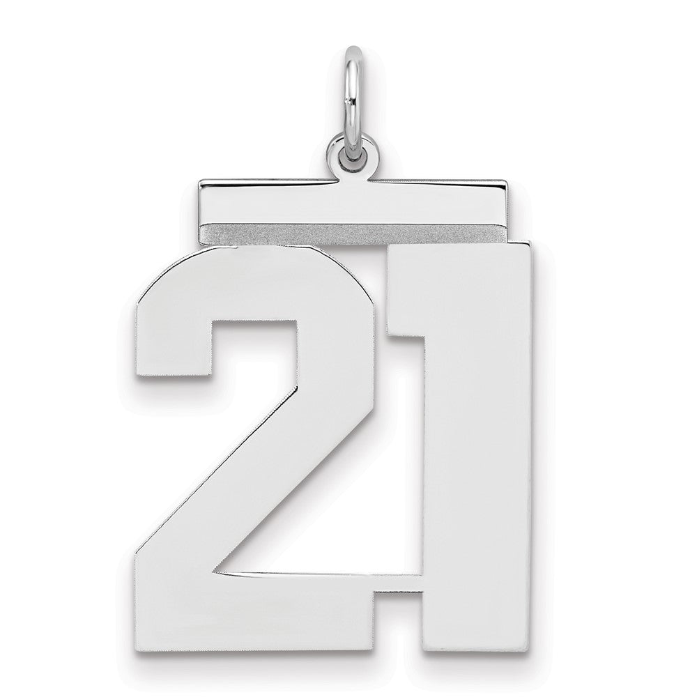 Sterling Silver/Rhodium-plated Polished Number 21 Charm, 24 x 20 mm