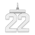 Sterling Silver/Rhodium-plated Polished Number 22 Charm, 24 x 20 mm
