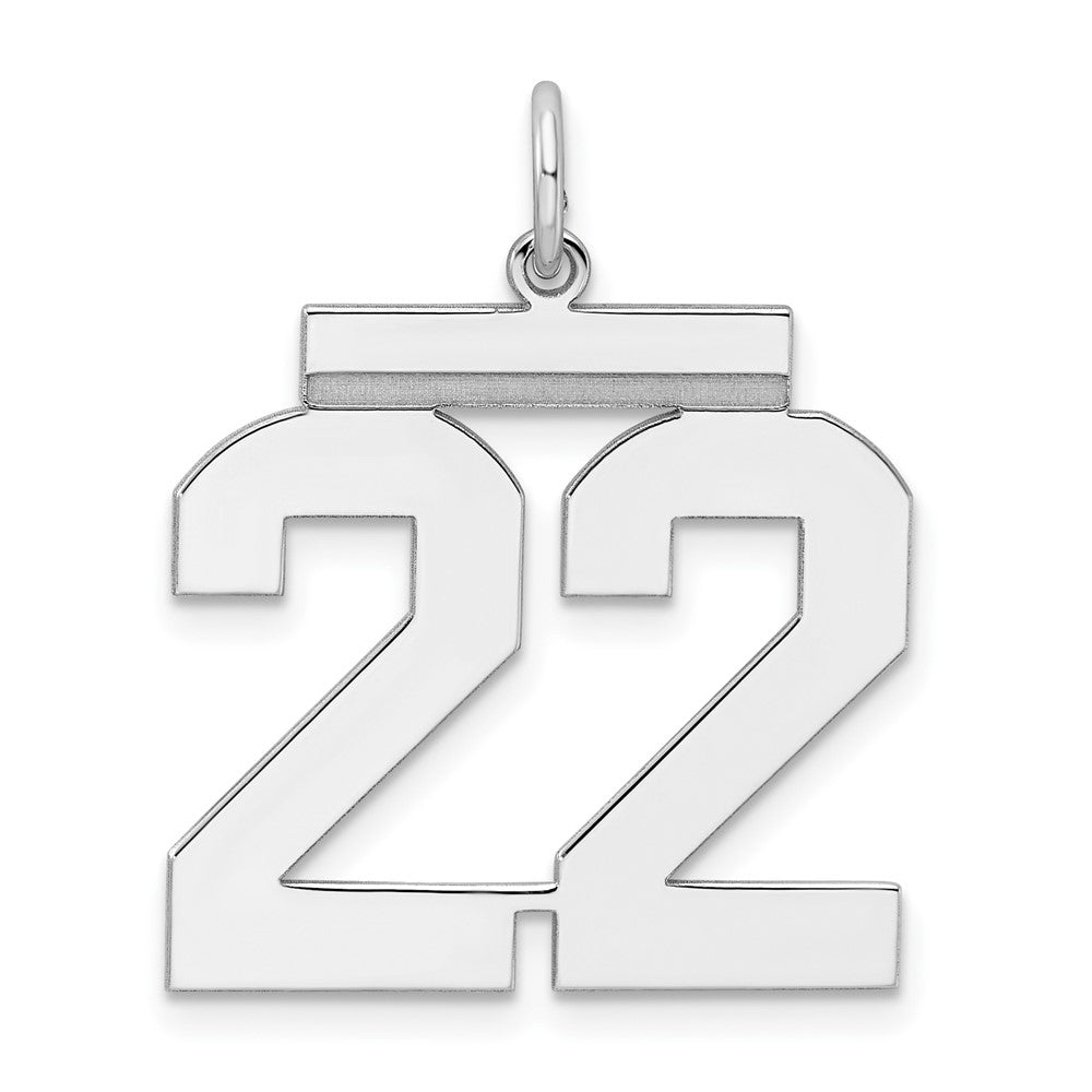 Sterling Silver/Rhodium-plated Polished Number 22 Charm, 24 x 20 mm