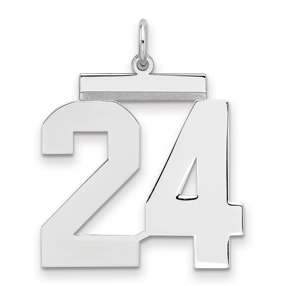 Sterling Silver/Rhodium-plated Polished Number 24 Charm, 24 x 20 mm