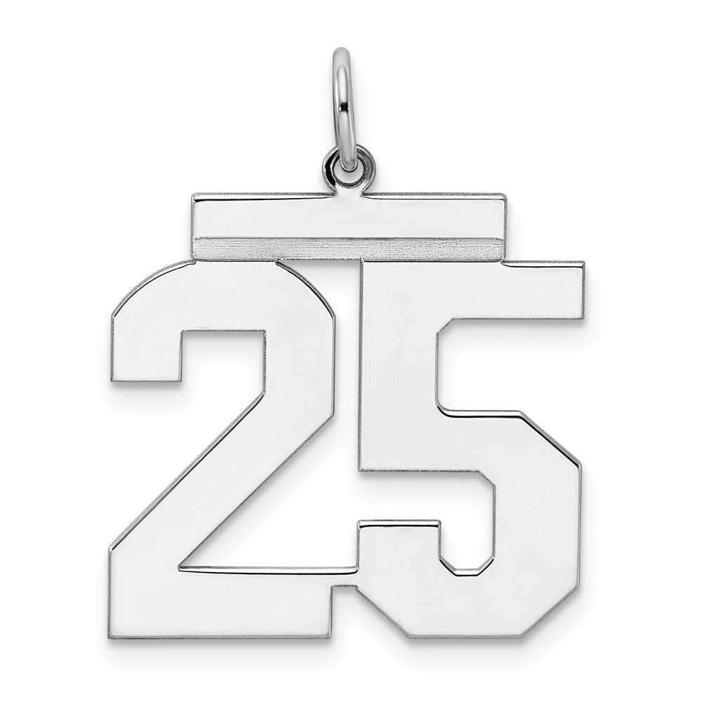 Sterling Silver/Rhodium-plated Polished Number 25 Charm, 24 x 20 mm