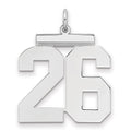 Sterling Silver/Rhodium-plated Polished Number 26 Charm, 24 x 20 mm