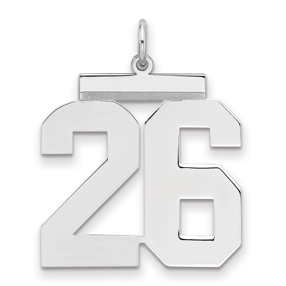 Sterling Silver/Rhodium-plated Polished Number 26 Charm, 24 x 20 mm