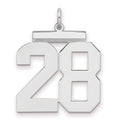 Sterling Silver/Rhodium-plated Polished Number 28 Charm, 24 x 20 mm
