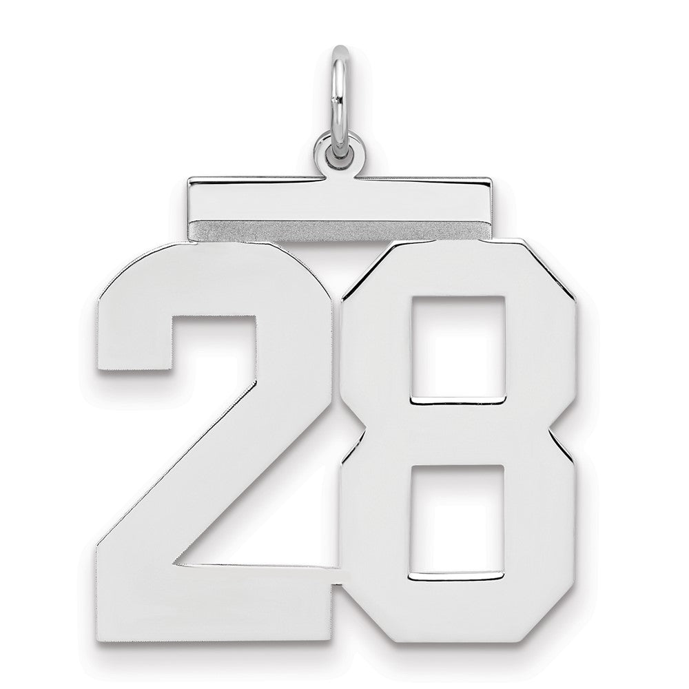 Sterling Silver/Rhodium-plated Polished Number 28 Charm, 24 x 20 mm