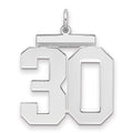 Sterling Silver/Rhodium-plated Polished Number 30 Charm, 24 x 20 mm