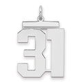 Sterling Silver/Rhodium-plated Polished Number 31 Charm, 24 x 20 mm