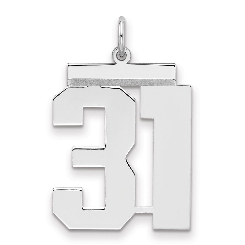 Sterling Silver/Rhodium-plated Polished Number 31 Charm, 24 x 20 mm