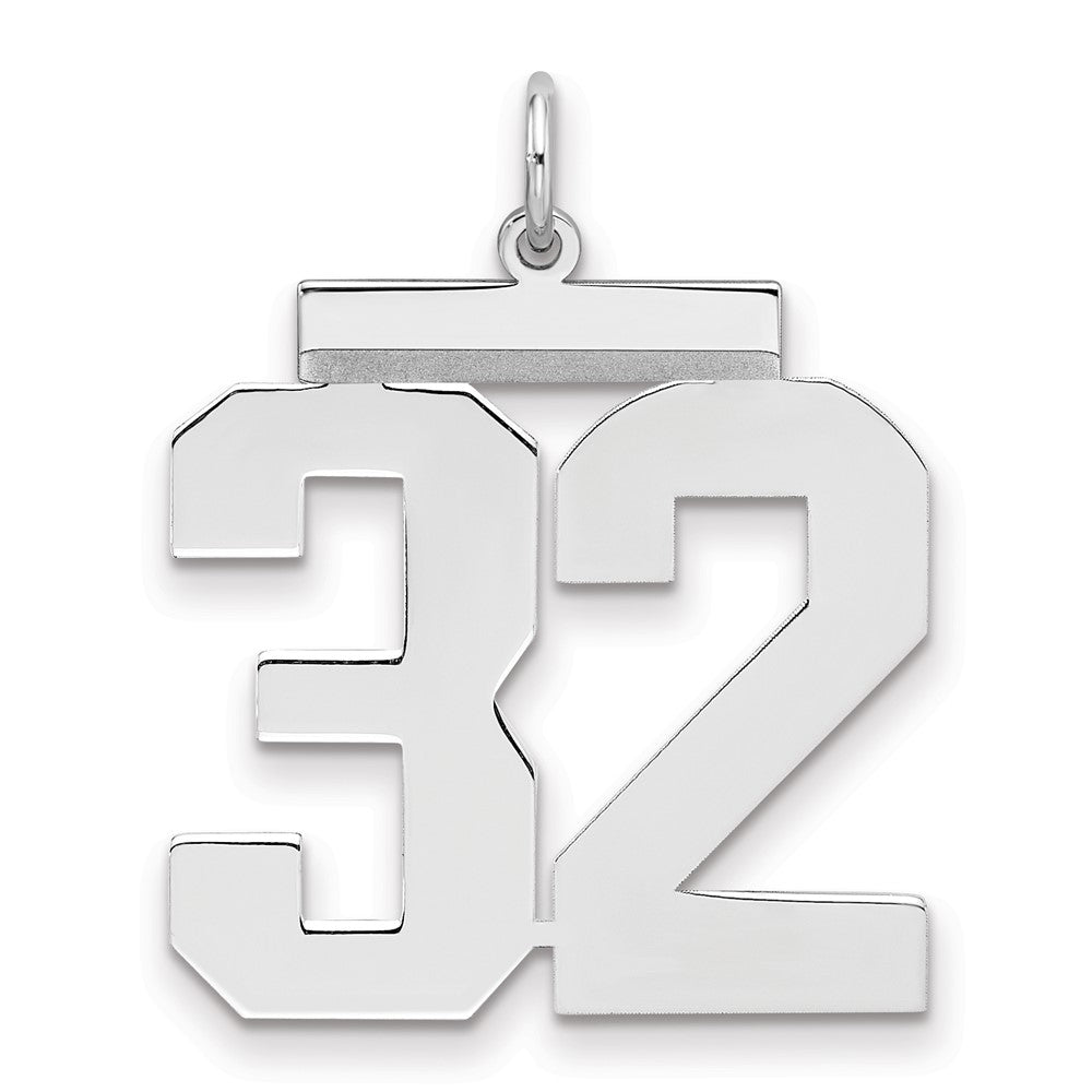 Sterling Silver/Rhodium-plated Polished Number 32 Charm, 24 x 20 mm