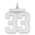 Sterling Silver/Rhodium-plated Polished Number 33 Charm, 24 x 20 mm