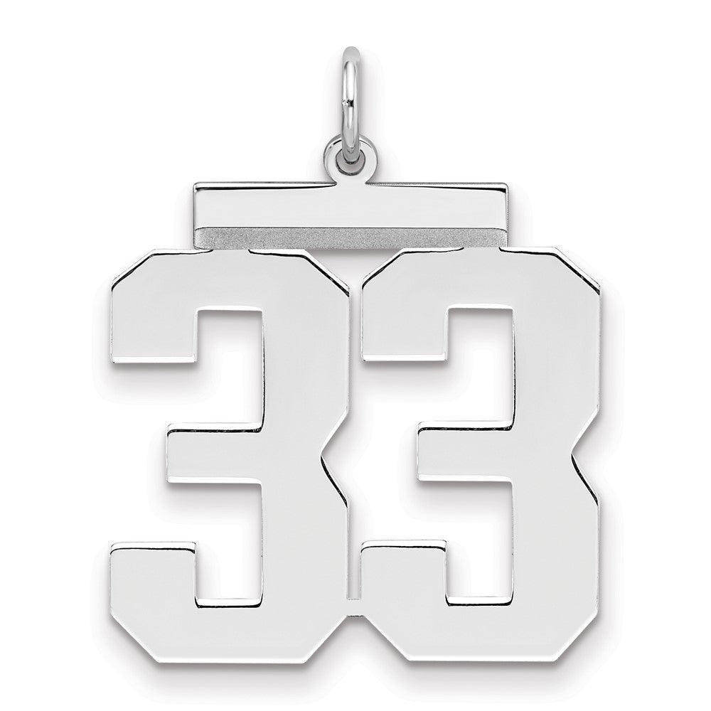 Sterling Silver/Rhodium-plated Polished Number 33 Charm, 24 x 20 mm