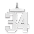 Sterling Silver/Rhodium-plated Polished Number 34 Charm, 24 x 20 mm