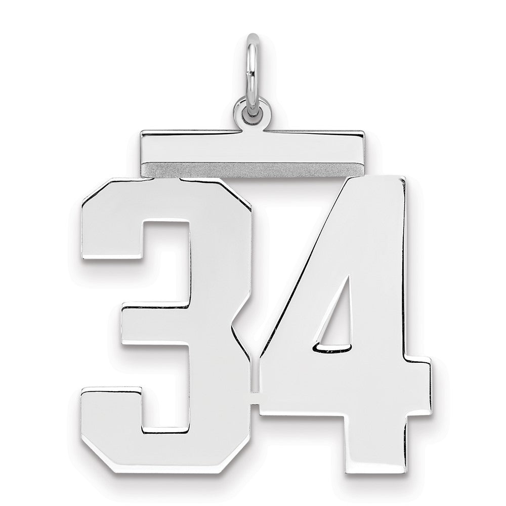 Sterling Silver/Rhodium-plated Polished Number 34 Charm, 24 x 20 mm