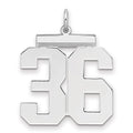 Sterling Silver/Rhodium-plated Polished Number 36 Charm, 24 x 20 mm