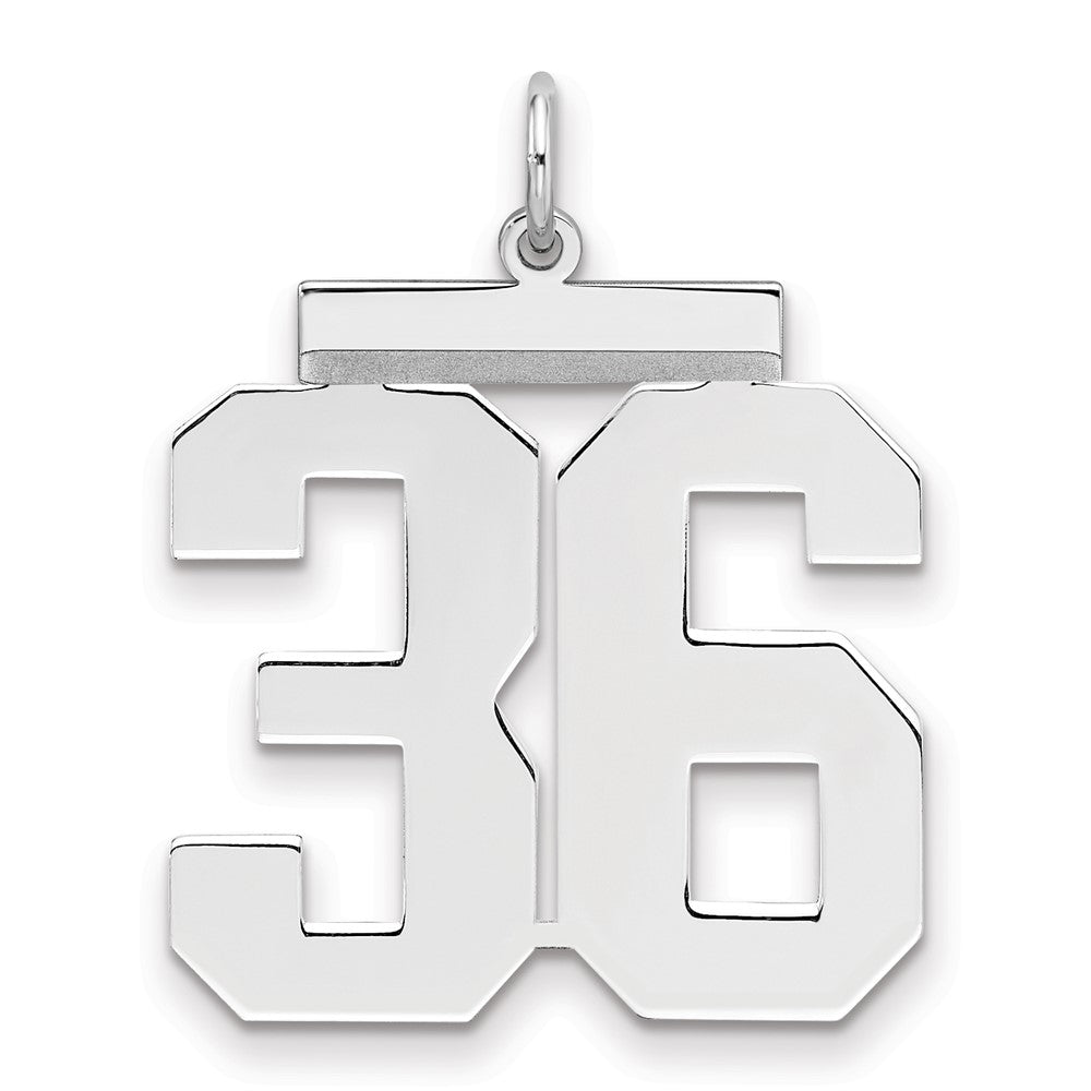 Sterling Silver/Rhodium-plated Polished Number 36 Charm, 24 x 20 mm