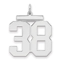 Sterling Silver/Rhodium-plated Polished Number 38 Charm, 24 x 20 mm