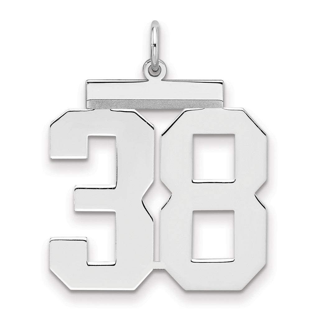 Sterling Silver/Rhodium-plated Polished Number 38 Charm, 24 x 20 mm