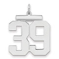 Sterling Silver/Rhodium-plated Polished Number 39 Charm, 24 x 20 mm