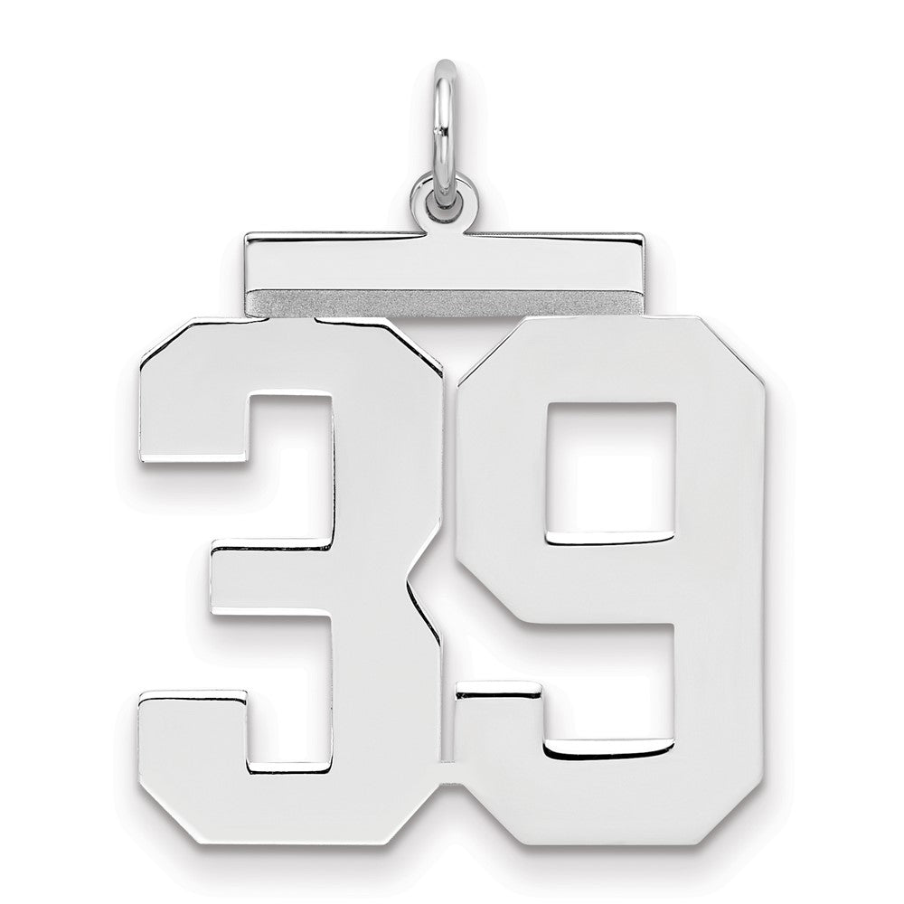 Sterling Silver/Rhodium-plated Polished Number 39 Charm, 24 x 20 mm