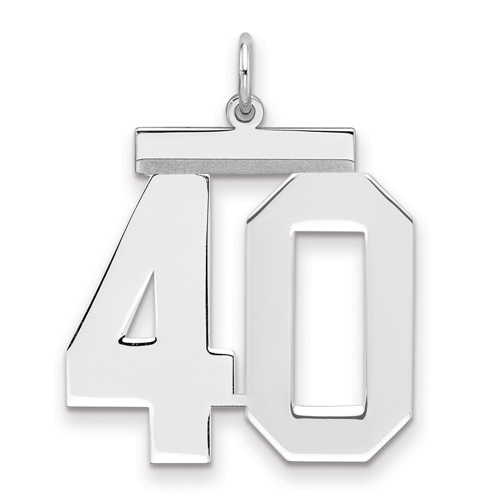 Sterling Silver/Rhodium-plated Polished Number 40 Charm, 24 x 20 mm