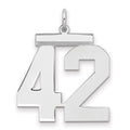 Sterling Silver/Rhodium-plated Polished Number 42 Charm, 24 x 20 mm