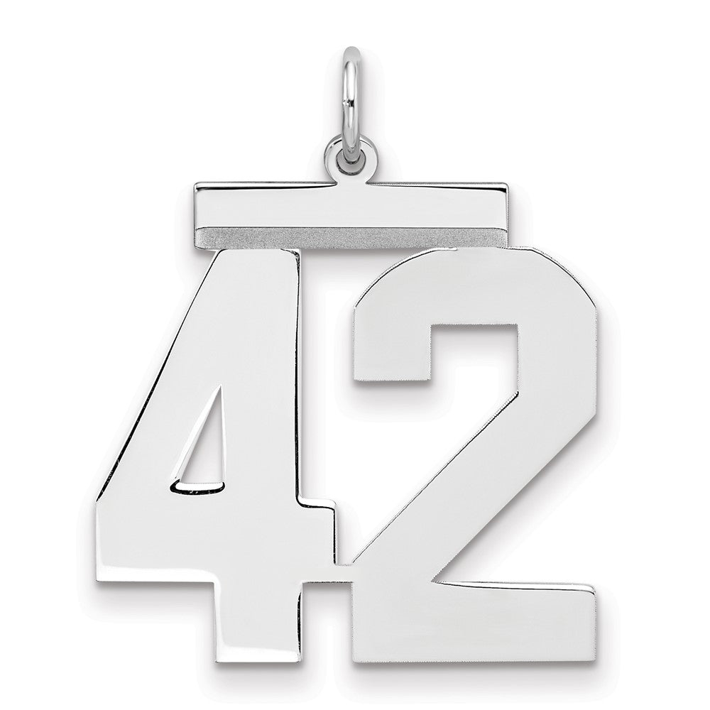 Sterling Silver/Rhodium-plated Polished Number 42 Charm, 24 x 20 mm