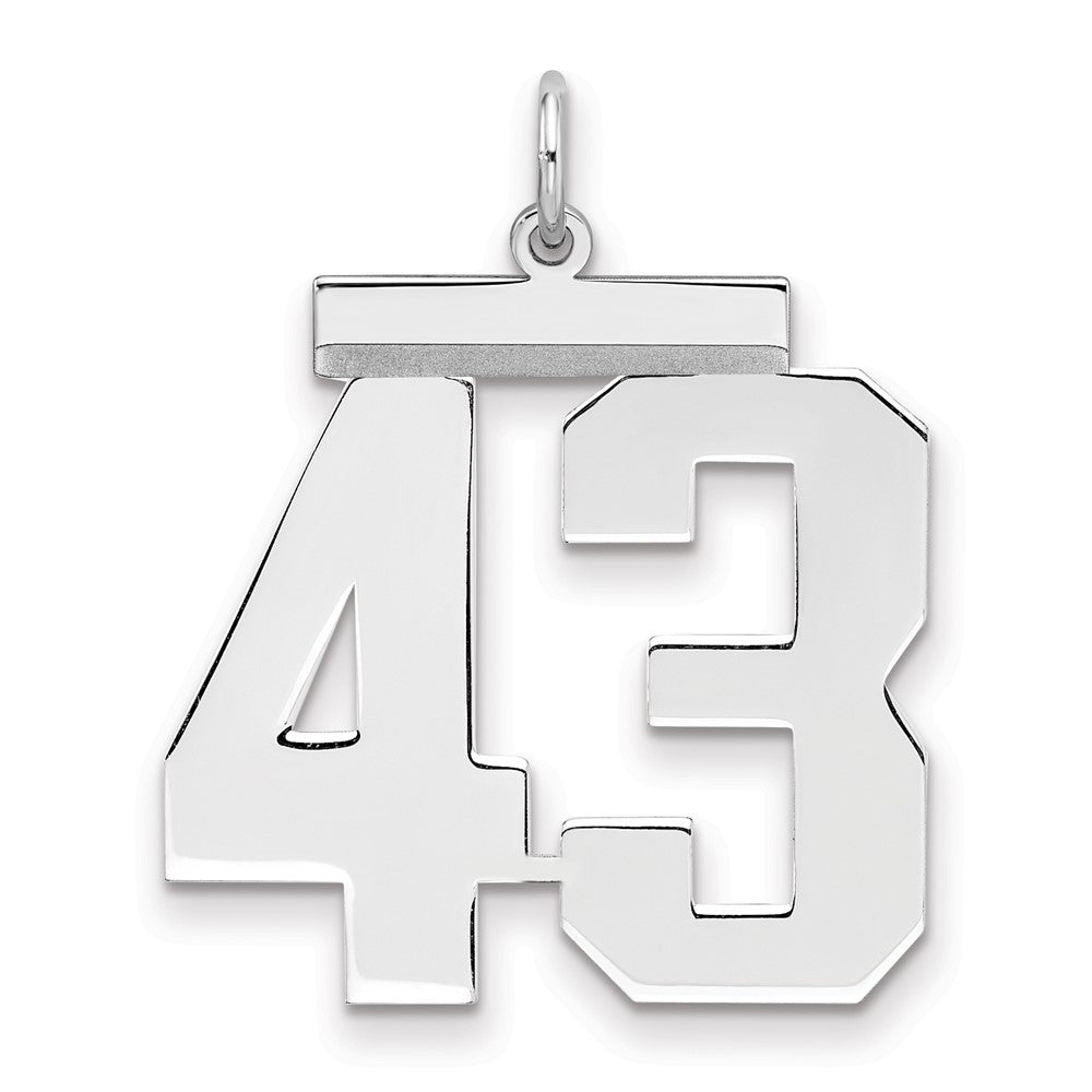 Sterling Silver/Rhodium-plated Polished Number 43 Charm, 24 x 20 mm