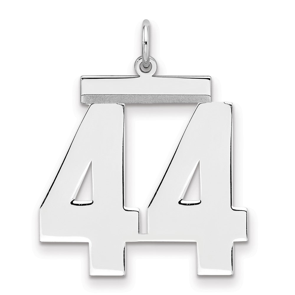 Sterling Silver/Rhodium-plated Polished Number 44 Charm, 24 x 20 mm
