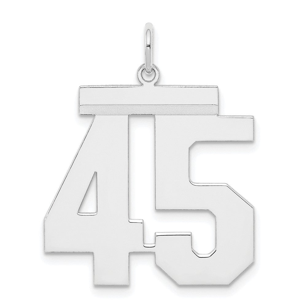 Sterling Silver/Rhodium-plated Polished Number 45 Charm, 24 x 20 mm