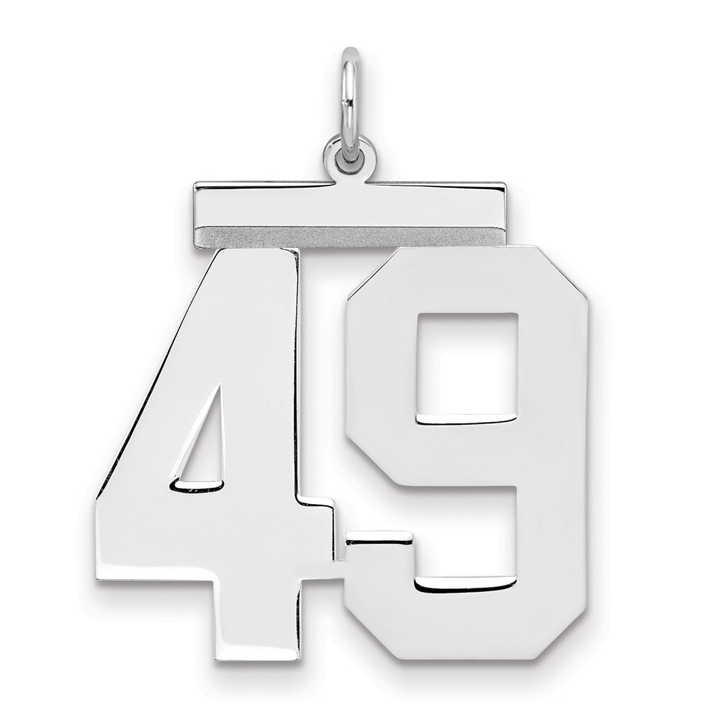 Sterling Silver/Rhodium-plated Polished Number 49 Charm, 24 x 20 mm
