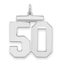 Sterling Silver/Rhodium-plated Polished Number 50 Charm, 24 x 20 mm