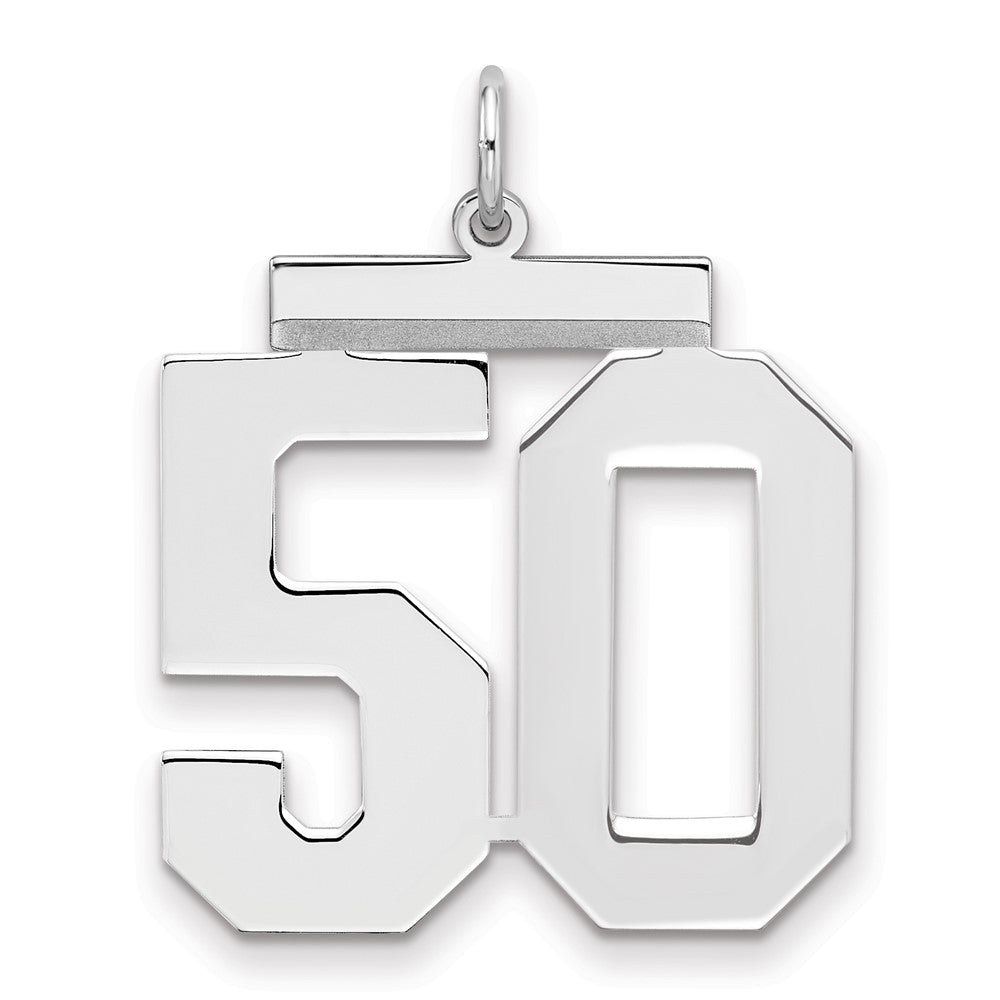 Sterling Silver/Rhodium-plated Polished Number 50 Charm, 24 x 20 mm
