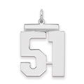 Sterling Silver/Rhodium-plated Polished Number 51 Charm, 24 x 20 mm