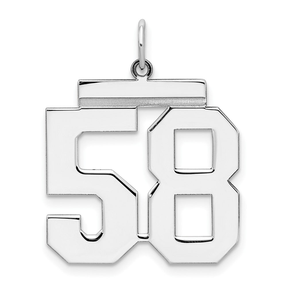 Sterling Silver/Rhodium-plated Polished Number 58 Charm, 24 x 20 mm
