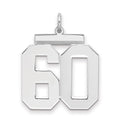 Sterling Silver/Rhodium-plated Polished Number 60 Charm, 24 x 20 mm